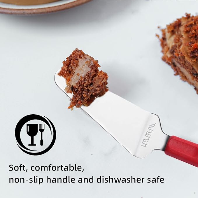 Professional Stainless Steel Pie Spatula Server - 2-Pack Red Cake Cutter & Pizza, Dessert Serving Knife Set - Dishwasher Safe Kitchen Tool
