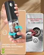 CIRCLE JOY Electric Salt and Pepper Grinder Set Automatic Salt and Pepper Grinder Set with Charging Base and White LED Light, Adjustable Coarseness, USB Rechargeable, Washable Container, White & Black