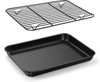 E-far Toaster Oven Pan with Rack Set, 10.5 x 8 x 1 Inch Nonstick Small Cookie Baking Sheet with Cooling Rack, Non-Toxic & Easy to Clean