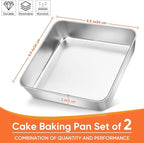 Herogo 9 x 9 x 2 Inch Baking Pan Set of 2 for Oven, Stainless Steel Square Cake Pan for Lasagna Brownies Casseroles Cakes, Dishwasher Safe & Durable