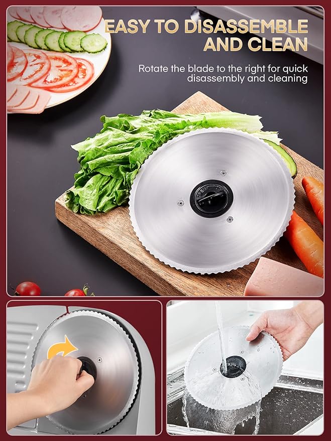 FOHERE 200W Meat Slicer Machine for Home, Electric Food Slicer with Two 7.5" Sharp Stainless Steel Blade(Serrated + Smooth) 0-15mm Precise Thickness Deli Meat Slicer for Bread Fruit Vegetable(Silver)
