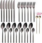 24 Piece Silverware Set For 6 Black Heavy duty 18/10 Stainless Steel Flatware Set Modern Design Knife/Fork/Spoon Mirror Polished Dishwasher Safe Cutlery Set with Gifts
