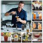 Black Cocktail Shaker Set 12-Piece - Stainless Steel Mixology Bartender Kit with 30oz+20oz Boston Shaker Tins, Japanese Jigger, Hawthorne Strainer and Bar Set for Home Bartending | Housewarming Gift