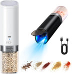 Sangcon Gravity Electric Salt and Pepper Grinder Set Rechargeable with Dust Cover, Large Capacity, Adjustable Coarseness, LED Light, One Hand Automatic Salt Pepper Shaker Set Mill, House Warming Gifts