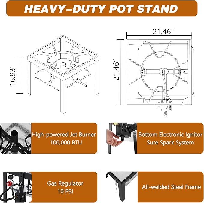 Creole Feast SBK1001 100 Qt Seafood Boiling Kit with Strainer, Outdoor Seafood Boil Pot and Basket with 100,000 BTUs Propane Burner and 10 PSI Regulator, Black & Silver