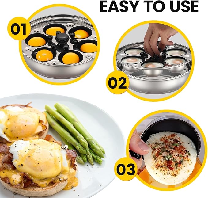 MARSKITOP Egg Poacher, Poached Eggs Cooker, Stainless Steel Egg Poaching Pan Food Grade Safe PFOA Free