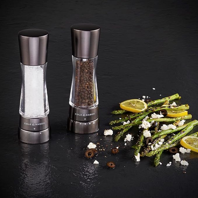 Cole & Mason Derwent Salt and Pepper Grinder Set - Refillable Salt & Pepper Grinder Set with Gourmet Precision Mechanisms - Kitchen Accessories for Cooking - Gift Set, Iron Grey