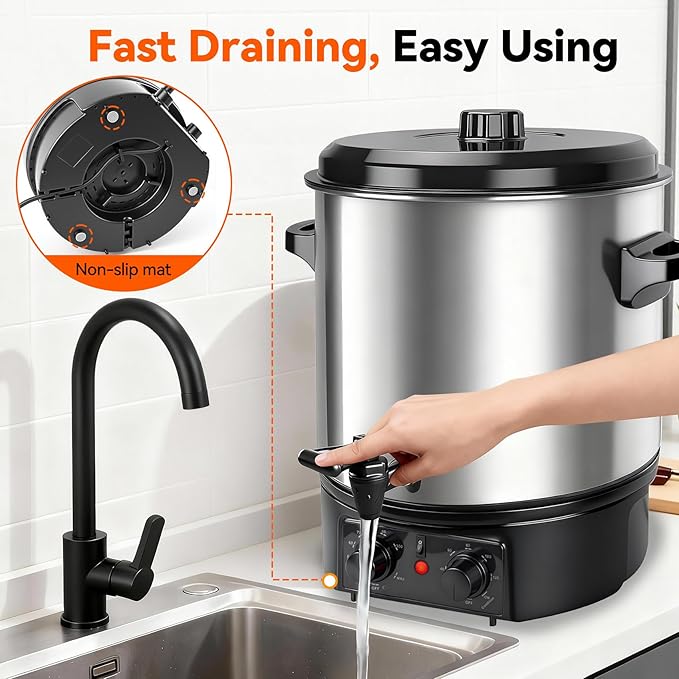 24.5QT Electric Water Bath Canner with Digital Timer & Adjustable Temperature Control | 304 Stainless Steel, Anti-Scald Handle, Overheat Alarm, Perfect for Canning, Slow Cooking, Preserving Foods