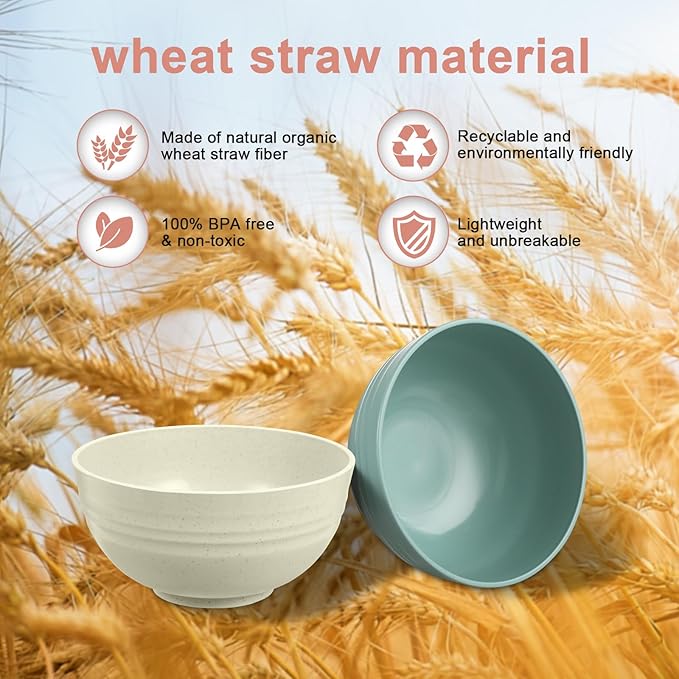 12 Pcs Unbreakable Cereal Bowls Set, 26 Oz Wheat Straw Bowls Set, Microwave & Dishwasher Safe Bowls for Kitchen, Reusable Plastic Bowls for Soup, Salad and Snack, BPA Free, Multicolor