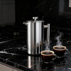 French filter coffee machine 34 ounces, double insulated, easy to clean, durable, Camping coffee makers, Brew Coffee On Stovetop，suitable for home and camping, silver.