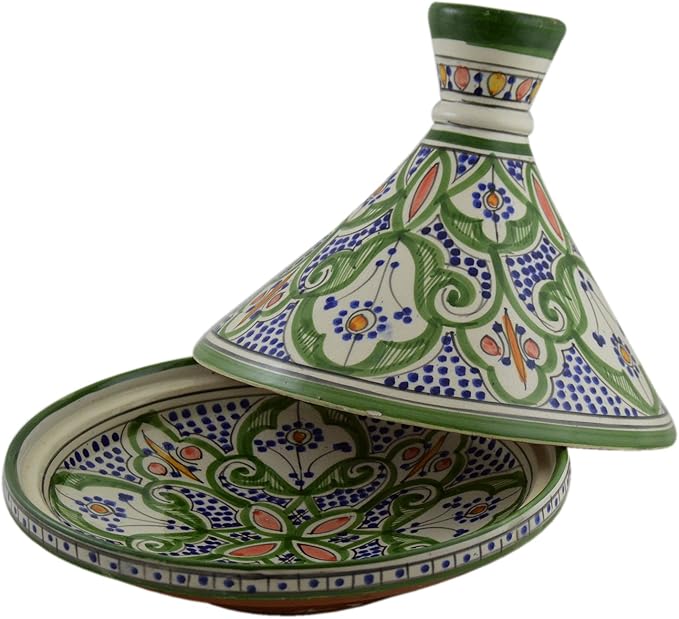 Moroccan Handmade Serving Tagine Exquisite Ceramic With Vivid Colors Traditional 12 inches Across XLarge