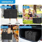 JUNGYOON 2-Pack Heavy-Duty Insulated Grocery Bags & Picnic Basket – Collapsible Cooler Bag with Zippered Top | Reusable Shopping Bags for Groceries, Picnics, Easy Storage(XXXL Black)