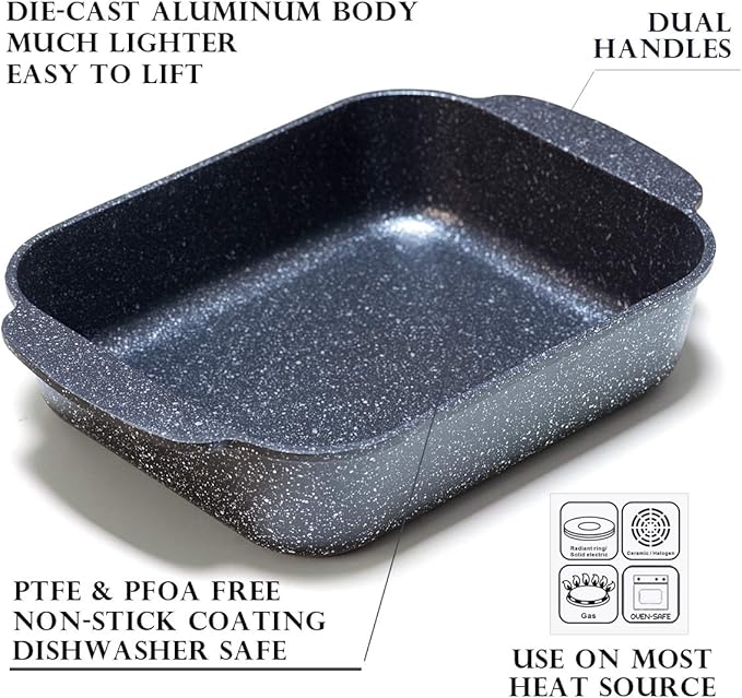 S·KITCHN Set of 3 Nonstick Roasting Pan Baking Dishes for Lasagna, Casserole and Bread Baking Pan, Large & Deep Lasagna Pan with Handles