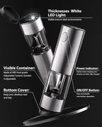 Upgraded Larger Capacity Electric Salt and Pepper Grinder Set Rechargeable with LED lights, Stainless Steel Automatic Pepper and Salt Grinder Refillable with 5 Adjustable Coarseness
