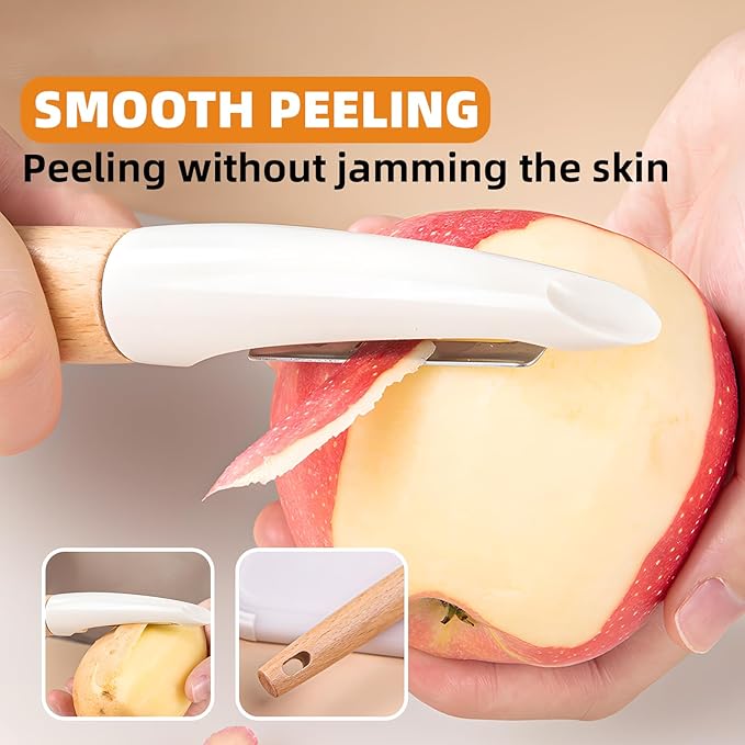 Trez Treamer 4 Pack Vegetable Peelers for Kitchen, Super Sharp Wooden Potato Peeler Set for Apple Cucumber Carrot Fruit Potatoes Veggie Peeler Bulk with Stainless Steel Blade,Dishwasher Safe