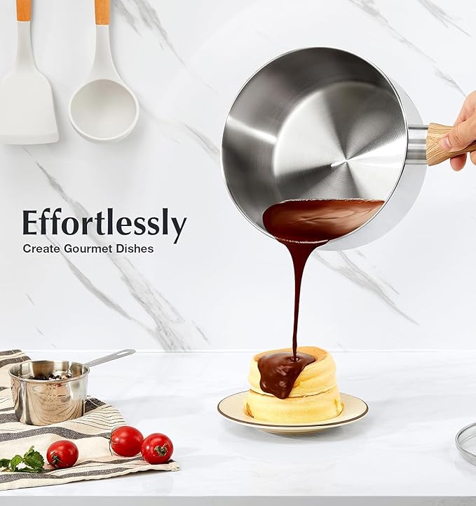 KOCH SYSTEME CS Stainless Steel Saucepan, 3 Quart Sauce Pan with Heat-resistant Bakelite Handle, 18/10 Stainless Steel Pot with Lid, Triply Steel Sauce Pan with Lid, Induction Compatible