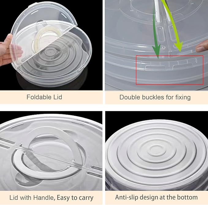 12inch 2 Pack Food Storage Container with Lid and Handle, Reusable 2 Compartments Pizza Slice Storage Container, Round Pie Carrier Leftover Pizza Keeper for Food Cake Cheesecake Tortilla Pastry