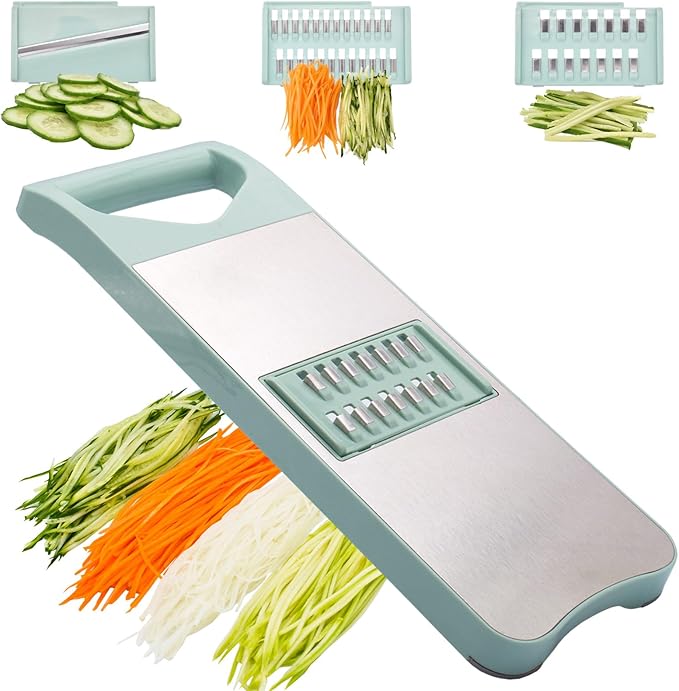 3-Blade Mandoline Slicer for Kitchen,Stainless Steel Slicer Vegetable Cutter, Carrot Shredder, Kitchen Grater(Seafoam green, 3-in-1)