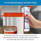 Koolatron Kenmore Single Serve Coffee Maker & Stainless Steel Travel Mug, Capsule/Pod & Ground Coffee Brewing, K Cup Compatible, Hot & Iced Coffee Machine, 6 to 14 Oz Brew Sizes, Auto Shut-Off, Red