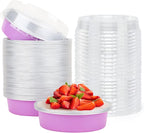 Beasea Disposable Mini Pans with Lids, 50 Pack 4” 8oz Light Pink Aluminum Baking Foil Tins Round Small Tart Container for Individual Cupcake Dessert Muffin Ramekin Cheesecake Quiche Oven Dishes