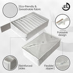 Drawer Organizer Clothes - 3 Set Multipurpose Dresser Drawer Organizer for Adults & Kids, Closet Foldable 10 Cells per Organizer - Non-Woven Fabric, T-Shirts, Baby Clothes, Shorts Organizer - White