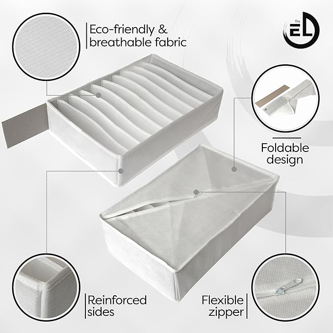 Drawer Organizer Clothes - 3 Set Multipurpose Dresser Drawer Organizer for Adults & Kids, Closet Foldable 10 Cells per Organizer - Non-Woven Fabric, T-Shirts, Baby Clothes, Shorts Organizer - White