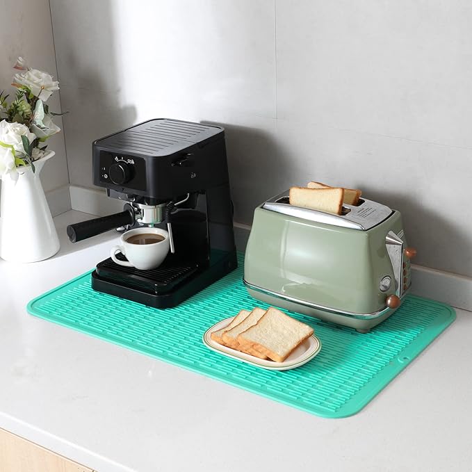 Silicone Dish Drying Mat for Multiple Usage,Easy clean,Eco-friendly,Heat-resistant Silicone Mat for Kitchen Counter or Sink,Refrigerator or Drawer Liner Mint 3XL 28 inches x 18 inches