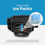 TO GO Meal Prep Bag Insulated Lunch Meals Bag W/6 Portion Control Containers,2 ICE PACKS, Shaker, Pill Box,With an Adjustable shoulder. bag for meals (Black)