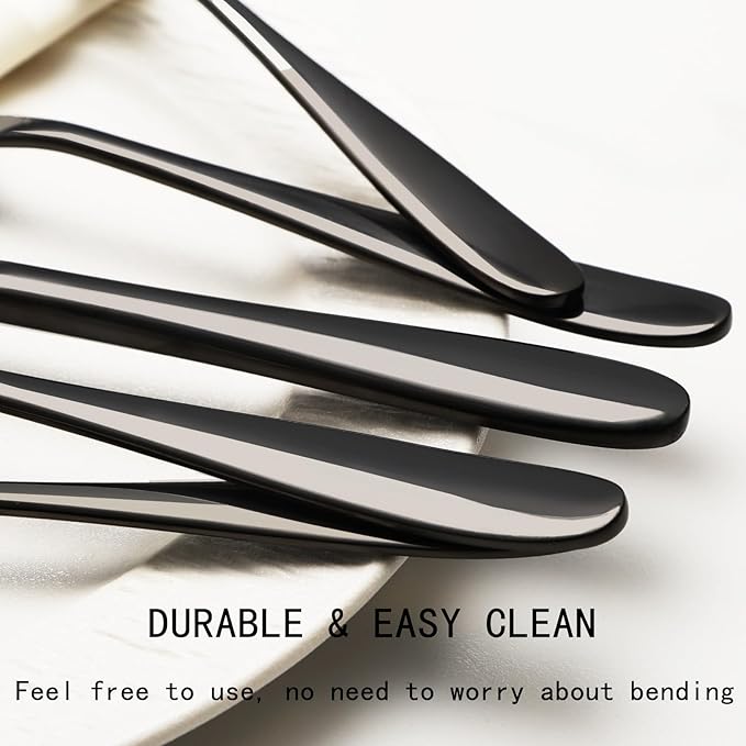 20-Piece Black Silverware Set, Flatware Set for 4, Food-Grade Stainless Steel Tableware Cutlery Set, Mirror Finished Utensil Sets for Home Restaurant, Forks Spoons and Knives Set, Dishwasher Safe