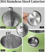 Retro Electric Kettle, 1.8L Hot Water Kettle Electric with Thermometer, 1200W Fast Heating Stainless Steel Tea Kettle for Boiling Water, Cordless, LED Indicator, Auto Shut-Off, Green