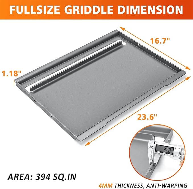 Cast Iron Grill Griddle for Weber, Charbroil, Nexgrill, Cusinart, Expert, Napoleon, Pit boss, Traeger | Full-Size Replacement Cooking Griddle 24x16 inch | Heavy-Duty Even Heating