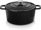 Velaze 6 QT Enameled Cast Iron Dutch Oven, Dual Handles Dutch Oven Pot with Lid,Heavy-Duty Non-stick Round Dutch Oven for Bread Baking, Stewing, Roasting, Good Sealing for All Heat Source (BLACK)