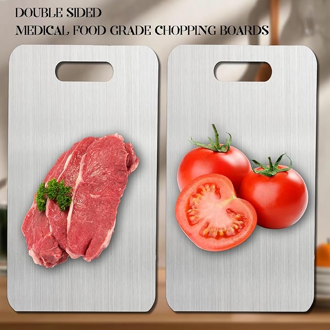 Metal Cutting Boards for Kitchen,304 Stainless Steel Cutting Board Can Be Used on Both Sides,Chopping Board Suitable for Cutting Meat, Fruits and Vegetables(13 * 9 in)