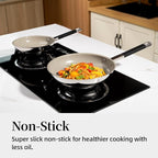 ROYDX Stainless Steel Fry Pan Set Titanium Ceramic Non Stick Frying Pan with Lid 8", 10" and 12" Oil Gather Pro Non Stick Skillets with Stay-Cool Handle PFOA Free, Compatible with All Cooktops