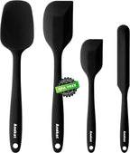 Anaeat 4 Piece Silicone Spatula Set - Seamless One-Pieces Design - Non Stick Rubber Spatulas Kitchen Scraper for Baking, Cooking, Scraping & Mixing, Heat Resistant & BPA Free & Dishwasher Safe (Black)