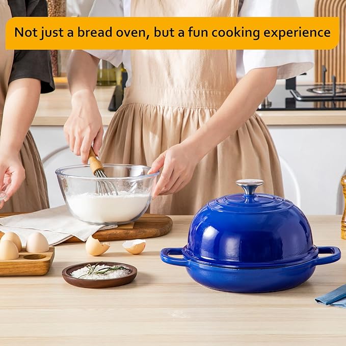 Velaze Enameled Cast Iron Dutch Oven for Bread Baking,5 QT Round Bread Oven Pot with Dome Lid for Sourdough, Roasting,Braising(Blue)