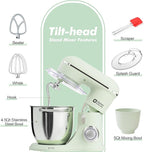 Kitchen in the box Stand Mixer, 4.5QT+5QT Two bowls Electric Food Mixer, 10 Speeds 3-IN-1 Kitchen Mixer for Daily Use with Egg Whisk,Dough Hook,Flat Beater (Pastel Green, 5QT)