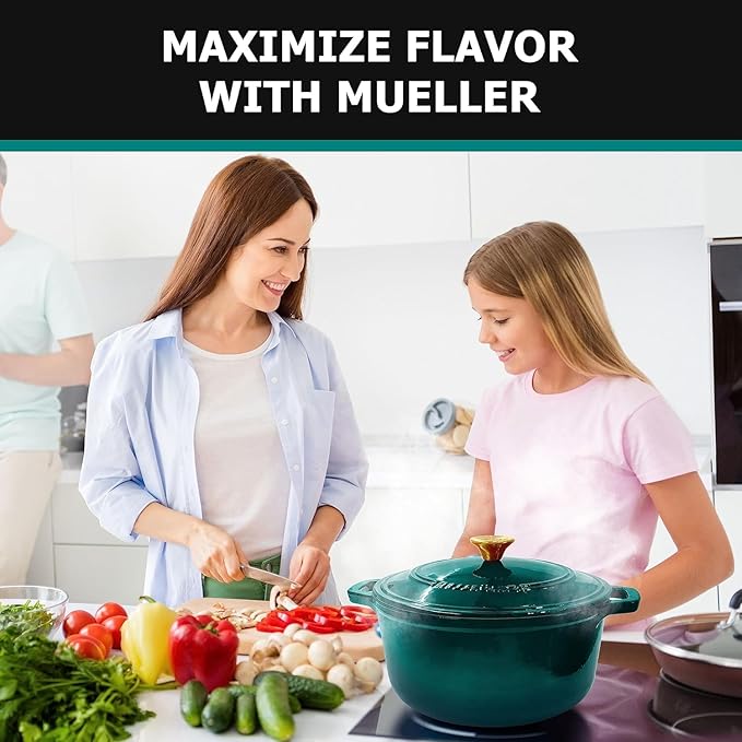 MÜELLERHOME 4.5 QT Enameled Cast Iron Dutch Oven, Heavy-Duty Casserole Dish and Braiser Pan with Lid, Oven-Safe up to 500° F & Across All Cooktops, Housewarming Gifts New Home, Emerald