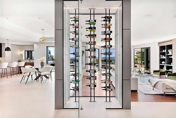Ultra Wine Racks Floor-to-Ceiling Mount Display (2 Side, Single Deep, Black, Holds 42 Wine Bottles) - Modern Metal Wine Storage for Wine Cellars, Home Bars, Kitchens, and Dining Rooms