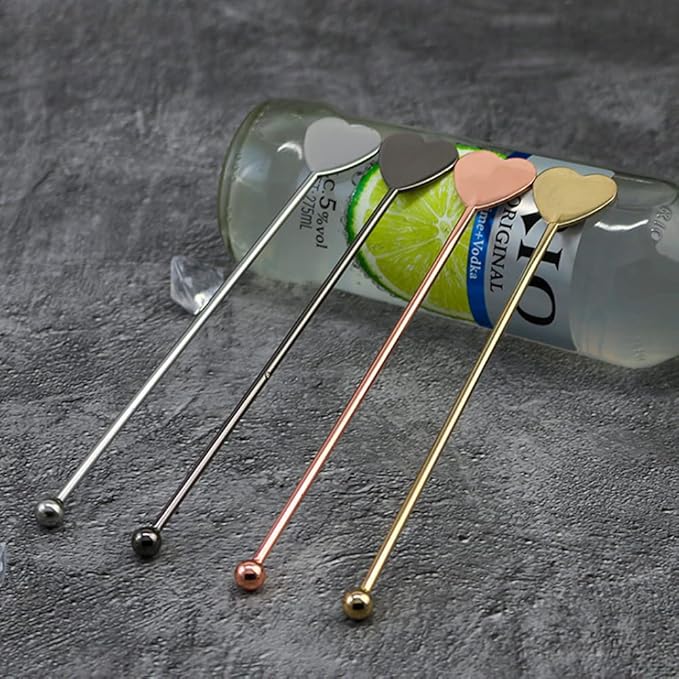 Heart Shaped Coffee Stirrers Stir Stainless Steel for Cocktail Fruit Juice Lemonade Iced Tea Drink Milkshakes Martini Beverage Stirrers Sticks 8 pieces