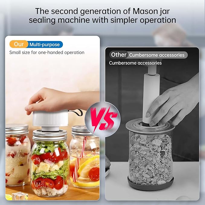 Electric Mason Jar Vacuum Sealer Kit, 3-in-1 Handheld Automatic Vacuum Sealer for Mason Jars, Food Savers & Containers | Ideal for Canning Jams, Pickles, Dry Foods, Grains | Present for Mom, White