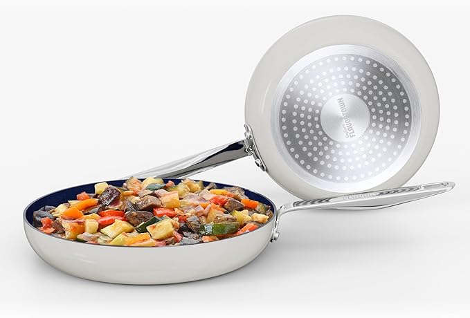 Guy Fieri's Flavortown 2-Piece Ceramic Cookware Set, Nonstick Frying Pan Set 10" and 12", Easy-Clean Kitchen Cookware, Made without PFAS PTFE PFOA, Induction Compatible, Dishwasher Safe, Blue & White