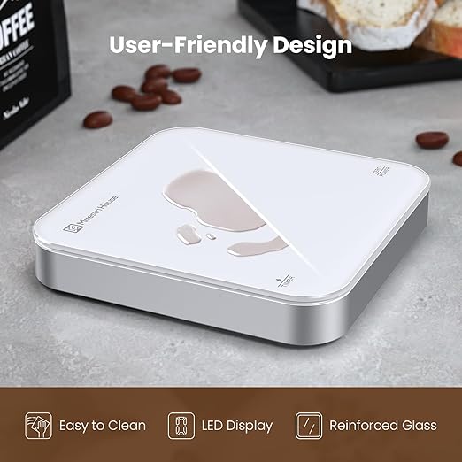 Maestri House Mini Coffee Scale with Timer, USB-C Rechargeable Espresso Scale, 2kg/0.1g Accurate Scale for Espresso and Pour-Over Coffee, Portable Digital Kitchen Scale with Auto Timer (White&Silver)