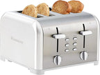 Kenmore Toaster 4 Slice - Extra Wide Slot Countertop Kitchen Appliance, Defrost Function, Grille-Pain, 9 Shade Settings, Compact Design, Easy Clean Crumb Tray, Bread Bagel, Stainless Steel & White
