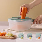 Carote Cheese Grater with Container, Kitchen Vegetable Mandoline Slicer Shredder with Interchangeable Blades, BPA-Free Container with Removable Handle, Grater for Onion, Fruit, Vegetables, Sage Green