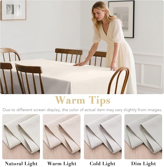 H.VERSAILTEX Linen Table Cloths Square 60 x 60 Inch Premium Tablecloth Spill-Proof Waterproof Table Cover for Dining Buffet Feature Extra Soft and Thick Fabric Wrinkle Free, Natural