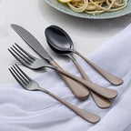 20-Piece Black Silverware Set 18/0 Stainless Steel Flatware Brown Handle Cutlery Set Service for 4 Dinner Knives Forks Spoons Set Mirror Finish Dishwasher Safe