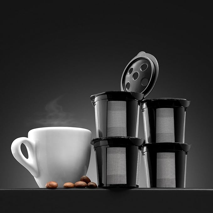 4 Reusable K Cups for Keurig K Supreme, K Supreme Plus, K Slim with Multistream Technology, K-Duo Hot & Iced Single Serve(Gen 2) - 4 Black Refillable Kcups Coffee Filters for Keurig Coffee Makers