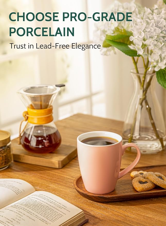 Sweese Porcelain Coffee Mugs - 16 Ounce (Top to the Rim) for Coffee, Latte, Tea, Cocoa, Set of 4, Pink