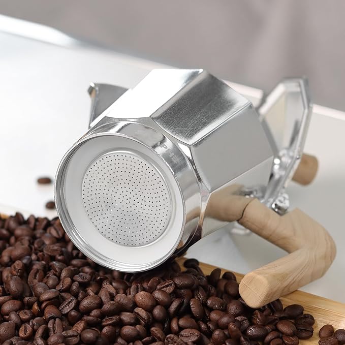 Sivaphe 3 Cup Moka Pot Replacement Infuser Parts for Aluminum Italian Stovetop Espresso Coffee Maker, 1 Filter and 3 Silicone Gasket Seals